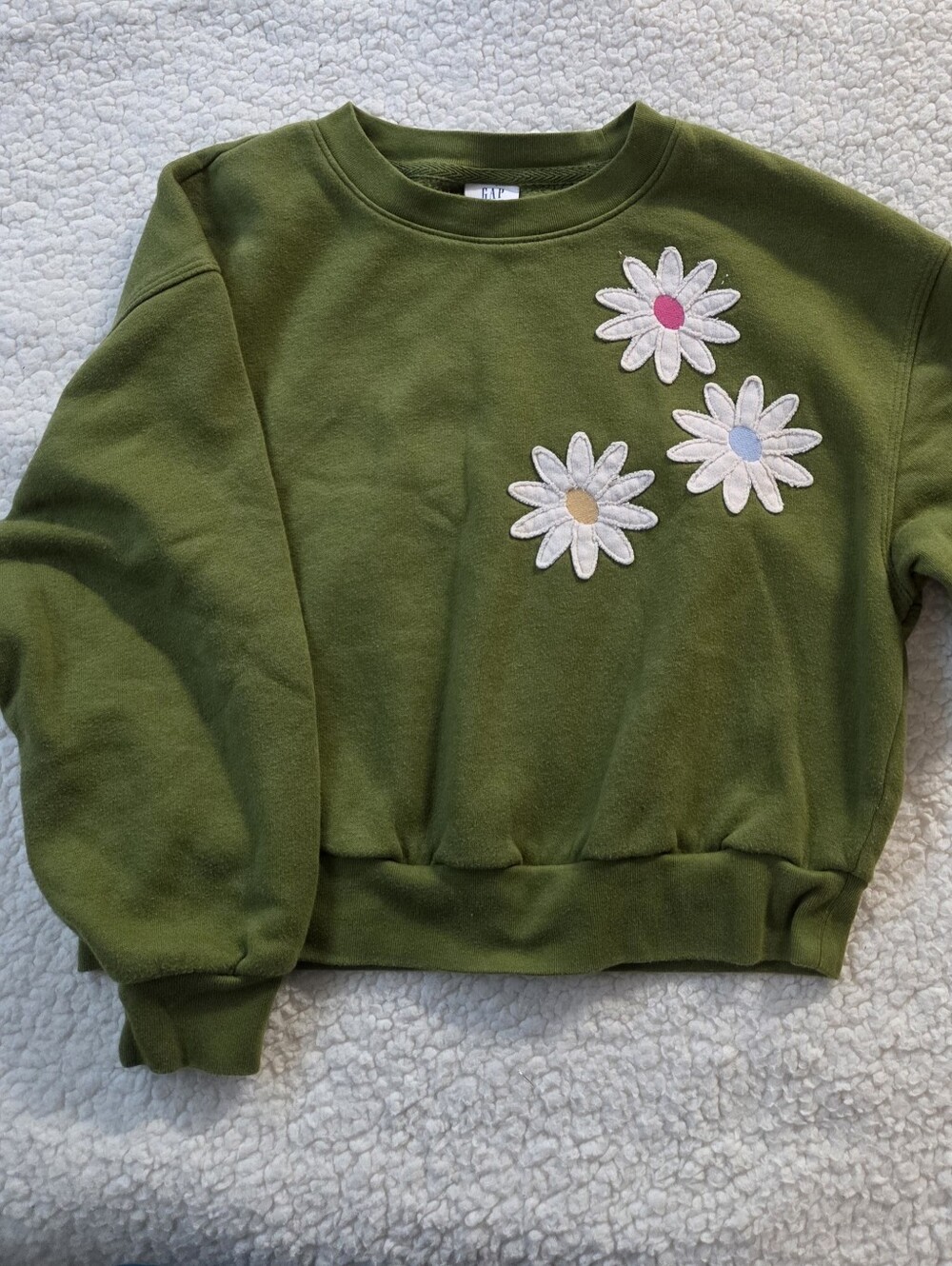GAP Olive Green Daisy Appliqué Sweatshirt